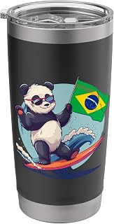 Brasil Surfing Panda Bear Brazilian Pride Brazilian Flag Stainless Steel Insulated Tumbler