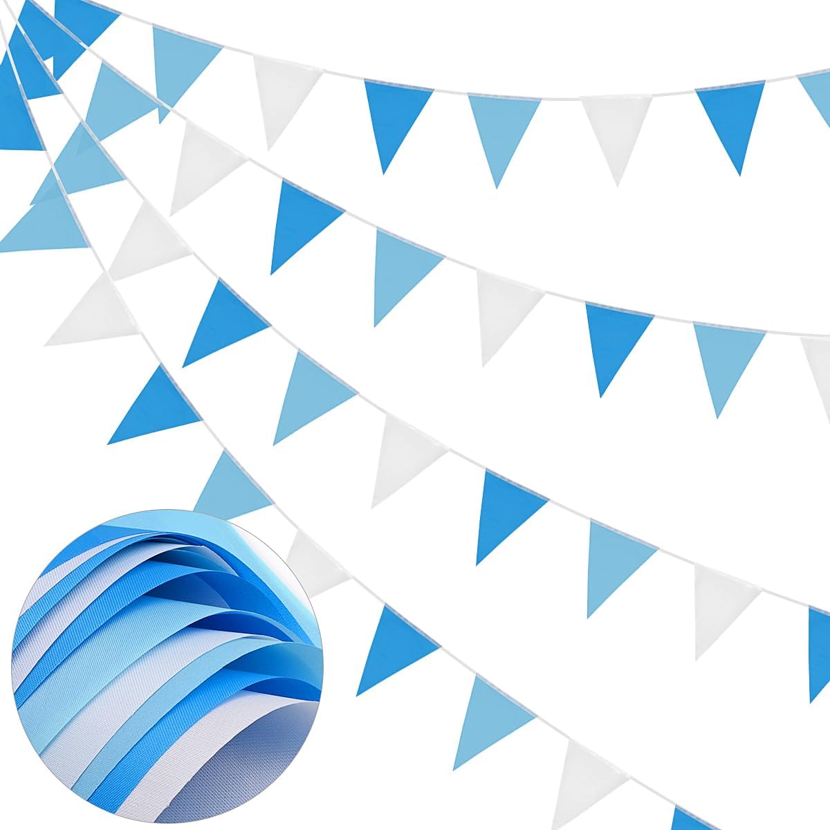 66Ft Bunting Banner, Blue White Flags Polyester Fabric Garland 52Pcs Waterproof Reusable For Mother‘S Day Home Outdoor Birthday Wedding Party Decoration