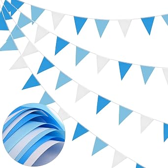 DOJoykey 66ft Bunting Banner, Blue White Bunting Flags Polyester Fabric ...