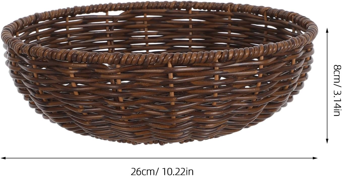 COLLBATH Bread Baskets for Serving: 10 Inch Round Fruit Bowl - Imitation Rattan Snack Holder - 26 CM Decorative Woven Tray for Organizing Vegetable Kitchen Counter
