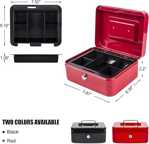 Vista 81 de KYODOLED Caja de dinero mediana con bandeja para dinero, pequeña caja de seguridad con llave, cajón de efectivo, 7.87 x 6.30 x 3.54 pulgadas, verde