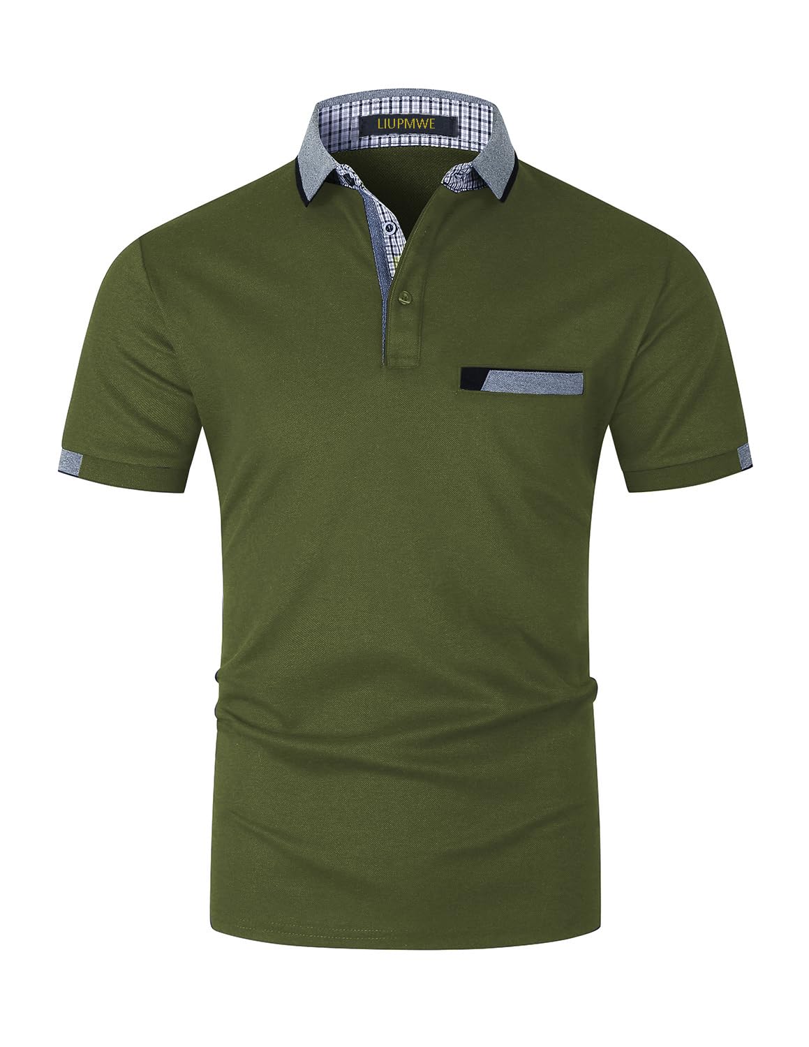 LIUPMWE Poloshirts Herren Kurzarm Golf Poloshirts mit Tasche Kontrastfarbe Ausschnitt Baumwolle Basic T-Shirt Polohemd Sommer