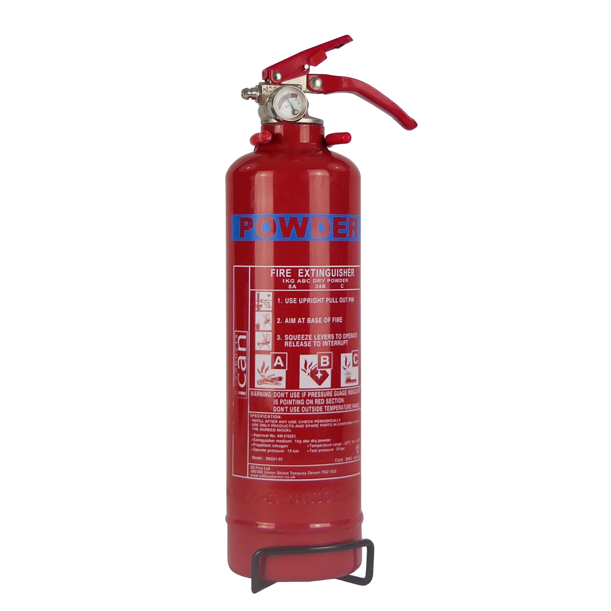 Ican Products 1Kg Powder Fire Extinguisher For Class A, B & C Fires – Compact Multi-Purpose Fire Safety For Cars, Vans, Boats, Homes & Workshops – Includes Mounting Bracket