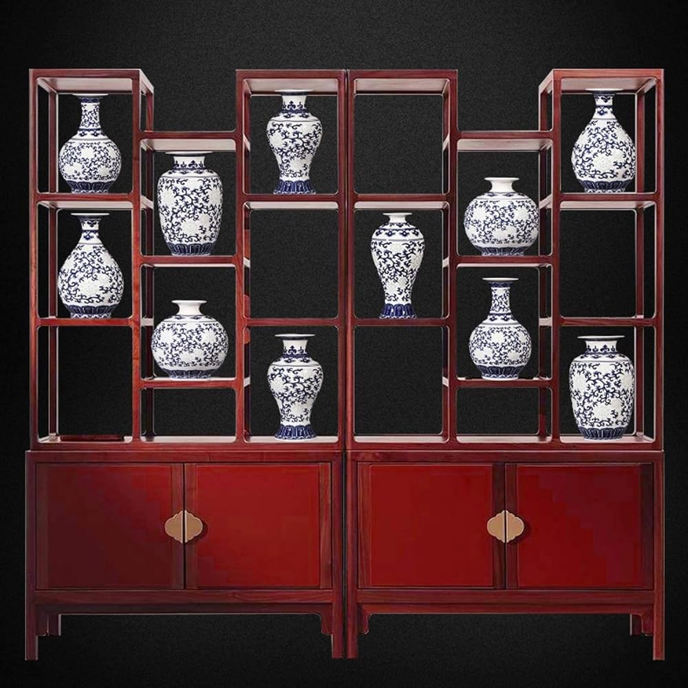 Blaue und weiße Vase, China-Vasen-Set, Vintage-Keramik, orientalische Vase, klassisch, handgefertigt, chinesisches Blumenvasen-Set für Zuhause, Büro, Tischdekoration (klassischer Stil)-C: 24 cm hoch