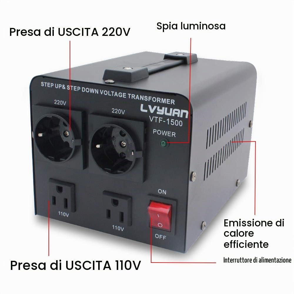 Yinleader 1500VA Trasformatore 220V - 110V - Convertitore USA nucleo toroidale riduttore 1500 Watt