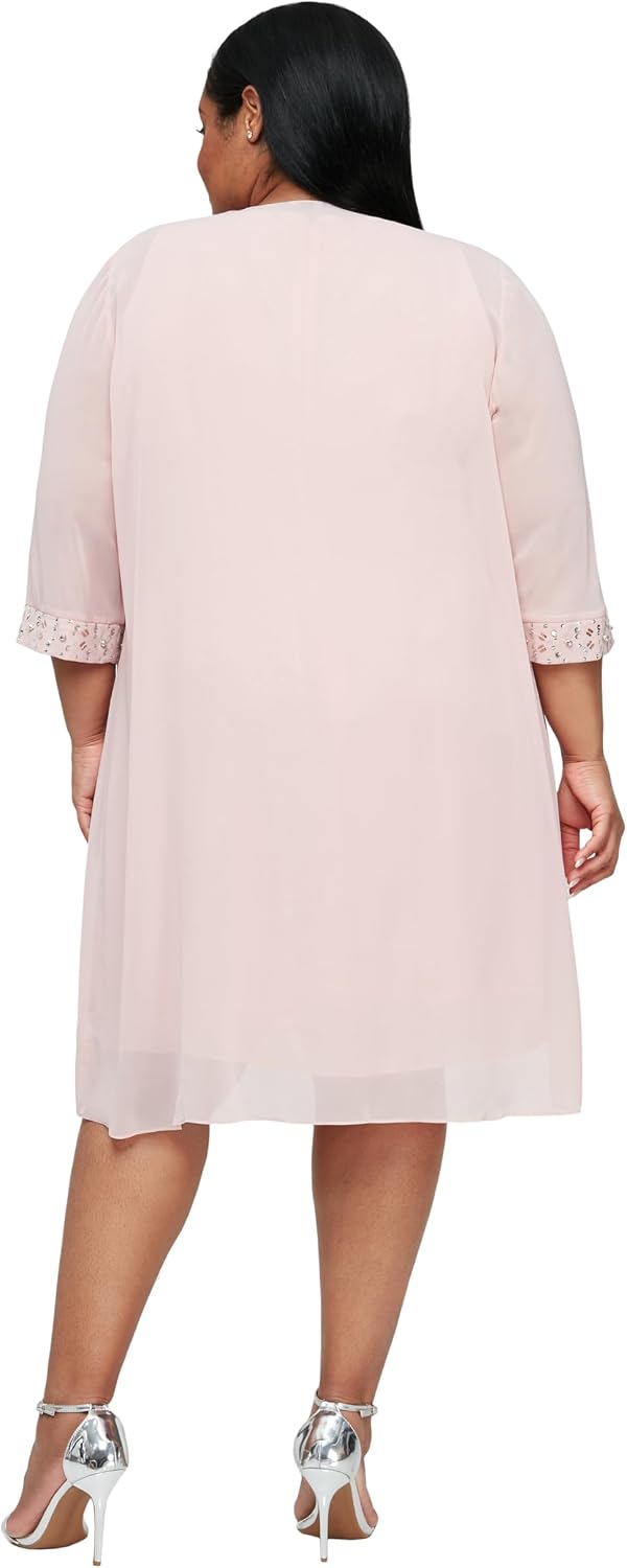 S.L. Fashions Women's Plus Size Chiffon Tier Jacket Dress with Beading Detail