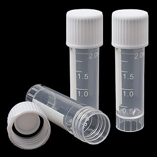 100 Pack 2ml Plastic Vials Self Standing Cryogenic Vial Lab Small Lab Vial Plastic Vial Seal Cap Container for Laboratory School