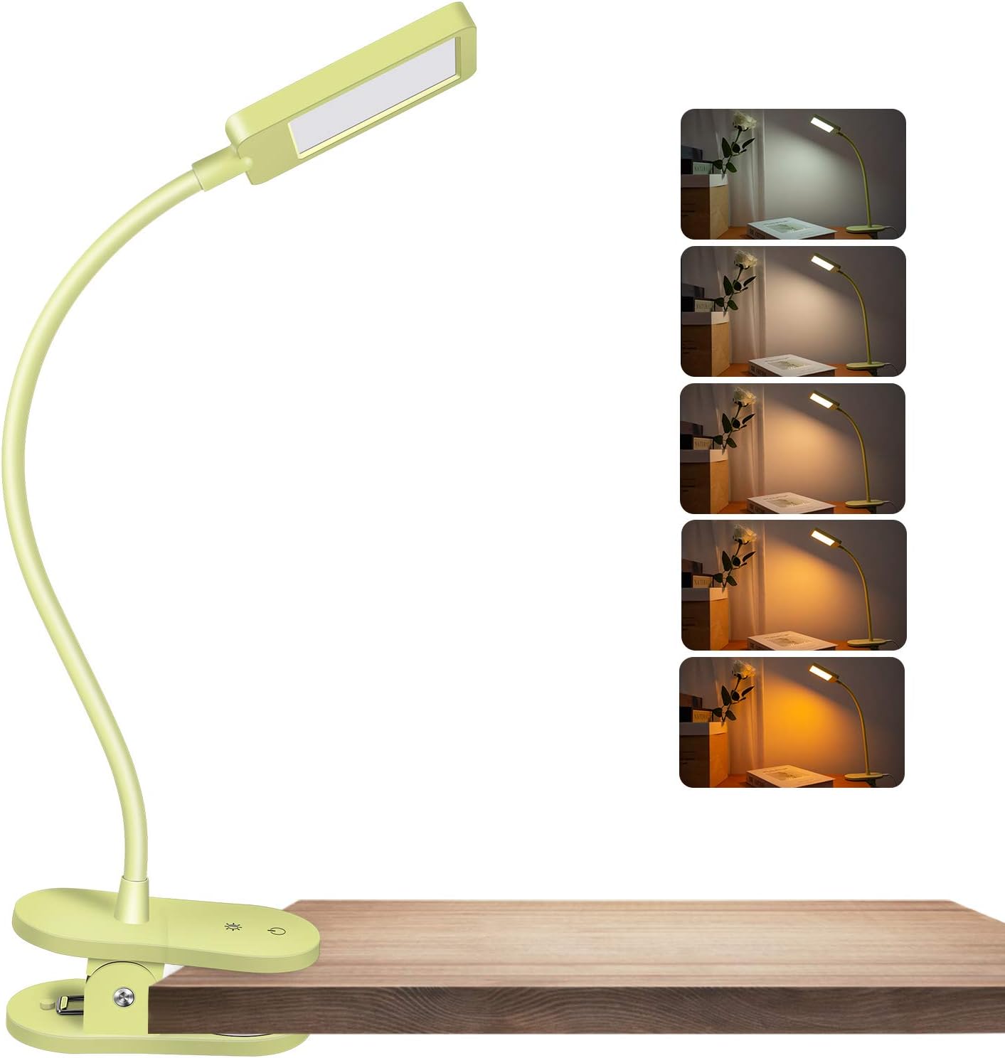SingHong Clip on Reading Light, Amber Light for Bed Reading, USB Rechargeable,5 Color Temperatures Adjustment, 3 Level Brightness Dimmer, Eye Care Lamp with 360 ° Flexible Gooseneck (Green)
