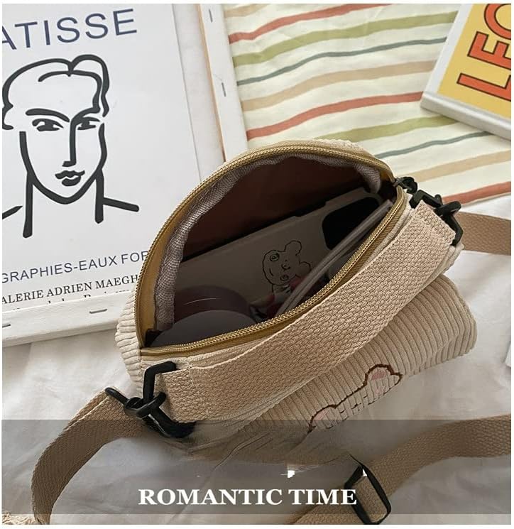 Vista 7 de CYee Cutecore Bear Crossbody Bag con colgante de pana Fairycore Y2K Kawaii Bolsa de compras japonesa