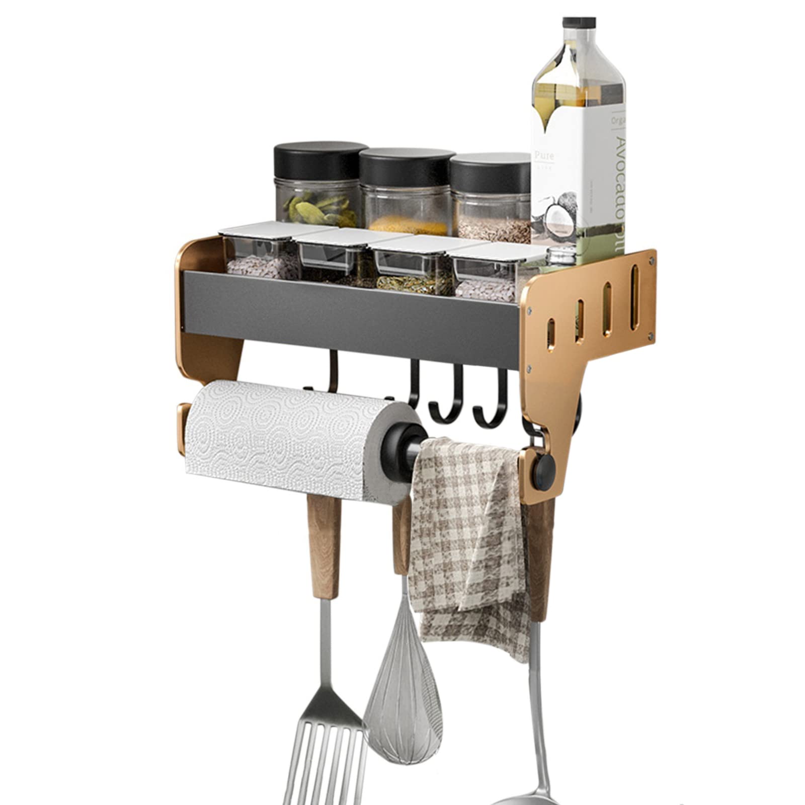 Soporte para Utensilios de Cocina, Estante de baño de Pared, riel Autoadhesivo con Gancho, sin Necesidad de taladrar, toallero de Aluminio Espacial para baño, 35 cm