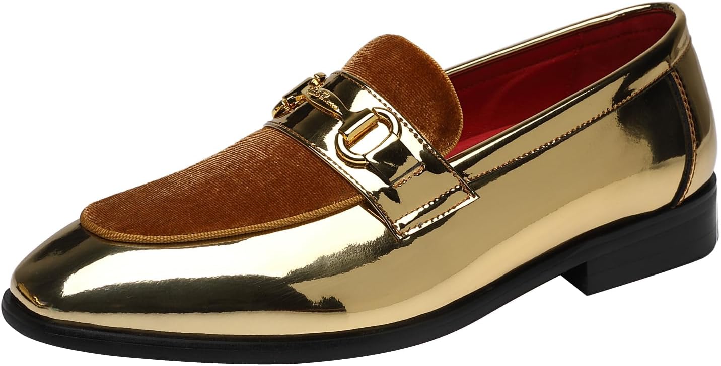 ELANROMAN Mens Dress Loafers Classic Patent Velvet Penny Tuxedo Shoes