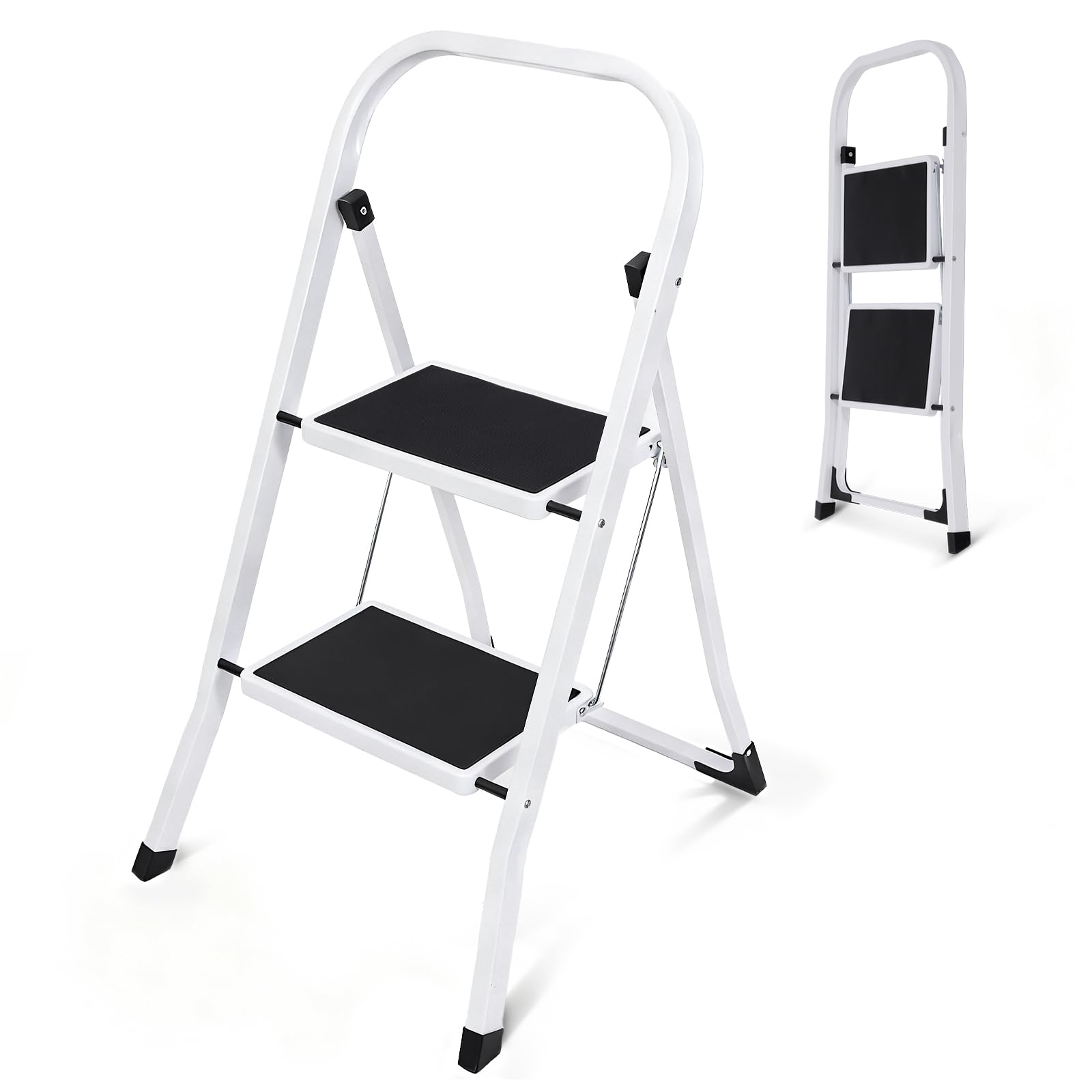 Sekey SGS EN14183 Folding Ladder in 2 Steps, Steady Steel, Non-Slip, Space-Saving, Foldable, for Home and Home, SGS EN14183, Holds up to 150 kg