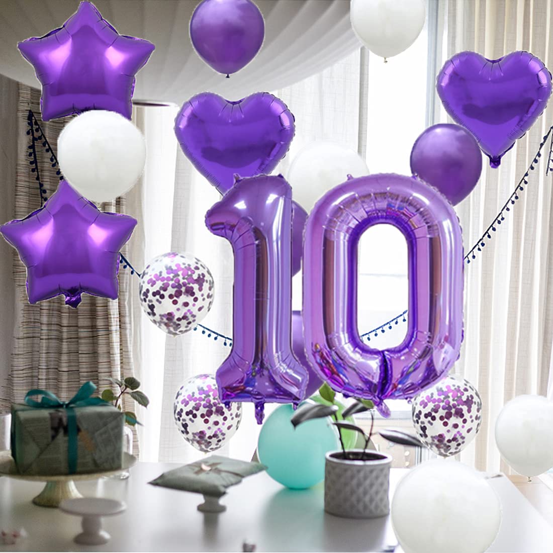 Globos Numéricos 101 Cm Número 10 - Lámina De Aluminio, Inflables Con Helio O Aire, Color Morado - Decoración Fiestas Cumpleaños