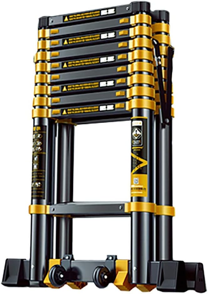 Heavy Duty Foldable Aluminum Extension Ladder - Telescoping Design with Stabiliser & Wheels 330lb Load Capacity Ideal for Home Loft & Industrial Use Indoor/Outdoor Steps