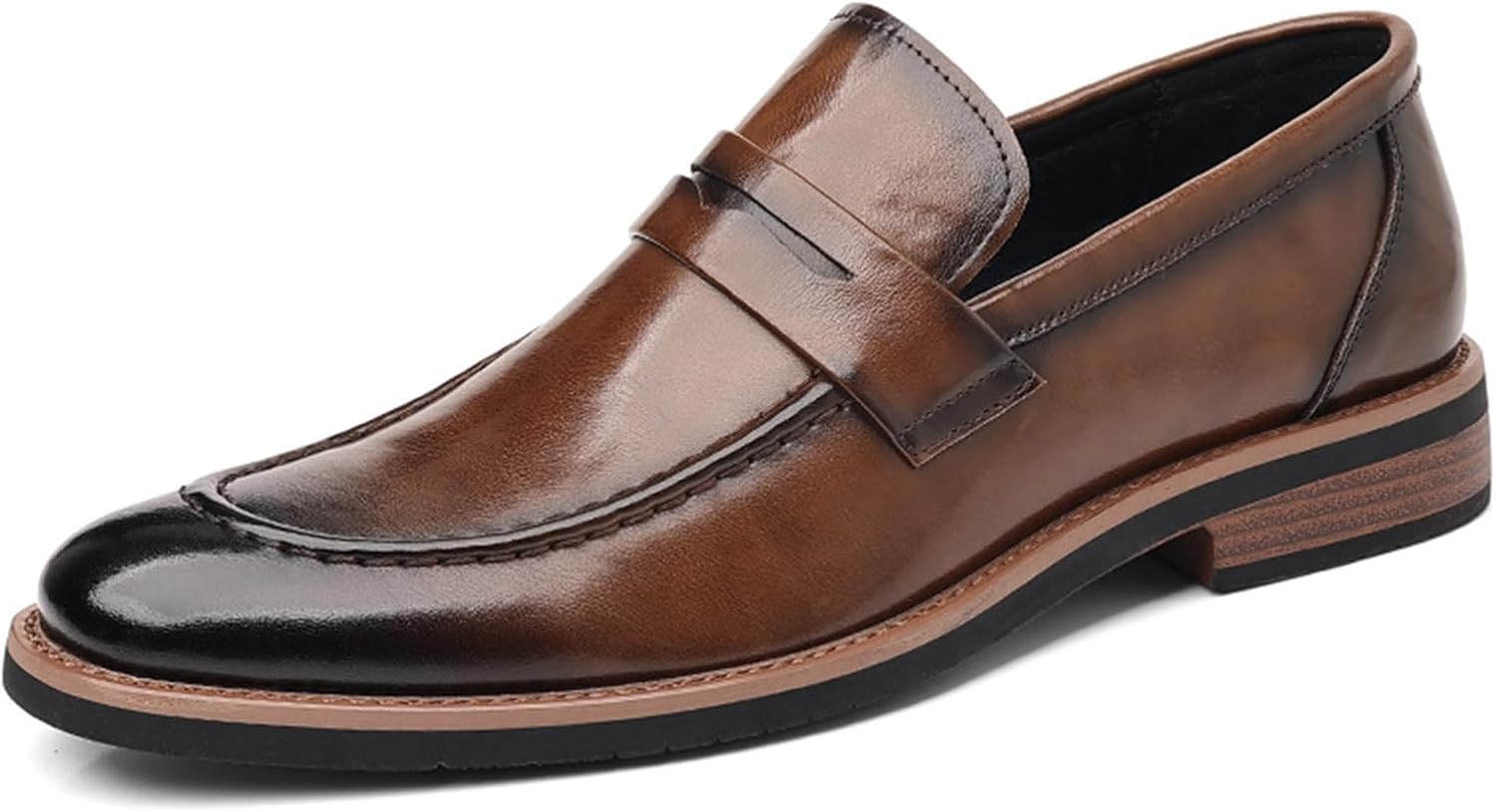 Men's Classic Leather Pointed Toe Dress Loafers Fashion Low Heels Slip-On Non-Slip Business Wedding Penny Tuxedo Shoes