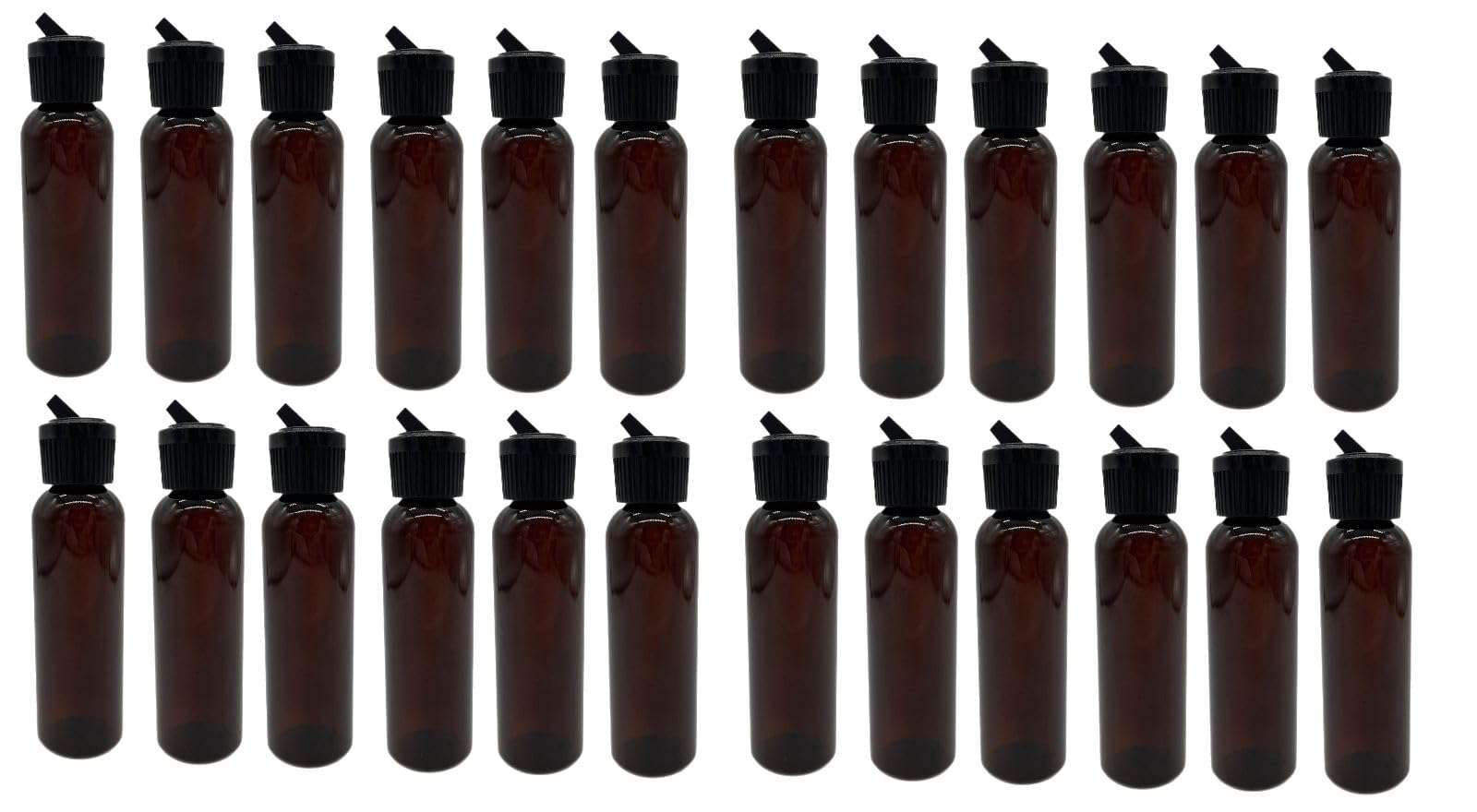 Natural Farms2 oz Amber Cosmo BPA FREE - Cosmo Bottles - 24 Pack Empty Refillable Containers - Essential Oils - Hair | Black Spout Cap - Made in the USA