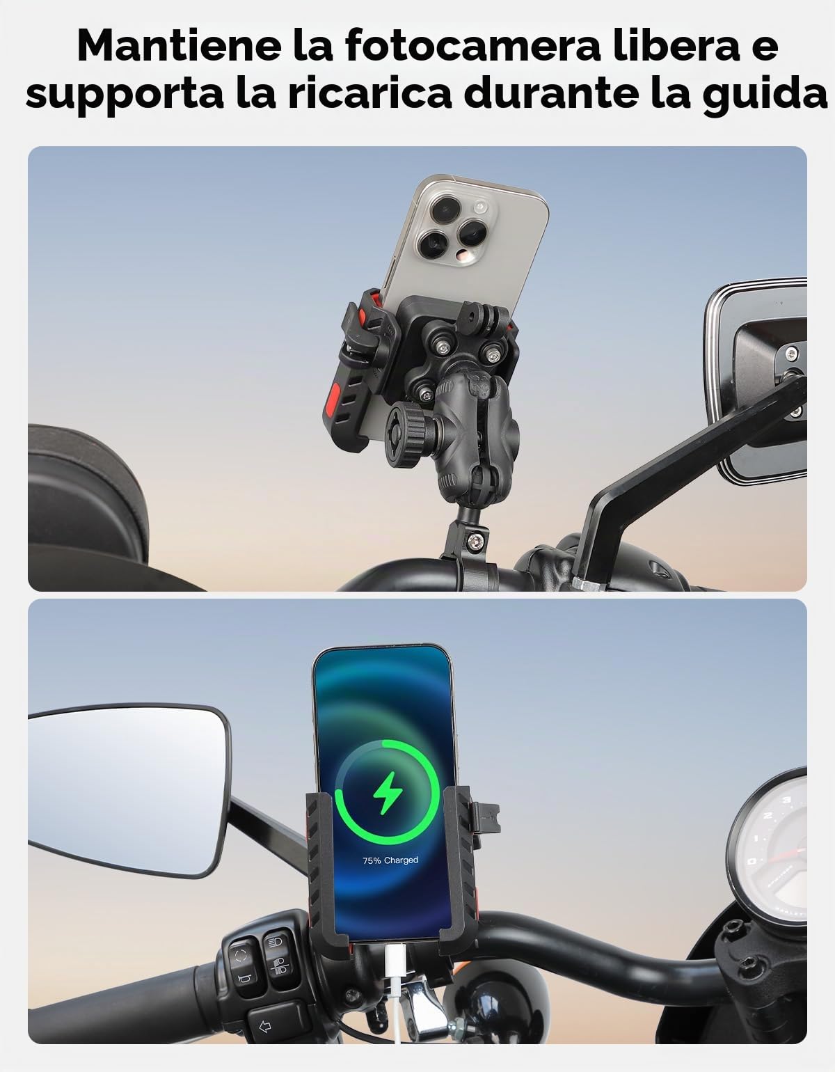 KEMIMOTO Supporto Telefono Moto, Porta Cellulare Moto con Antivibrazione e Antifurto, Porta Telefono Ruotabile a 360 per Motociclo, Scooter, Bici, ATV, Adatto per 4,7"-7,2" Smartphones