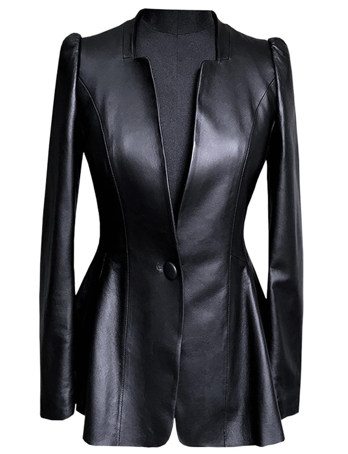 Womens Leather Blazer Casual One Button Suit Coat Daily Work Tuxedos Jacket
