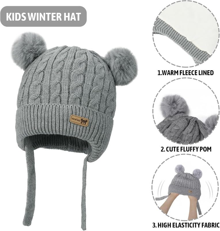 MIKONIKO Kids Winter Hat Scarf Set for Girls & Boys | Toddler Knit Beanie Cap & Neck Warmer | Warm Fleece Lined | Soft & Comfortable | 2–6 Years Grey, 1 Count 3