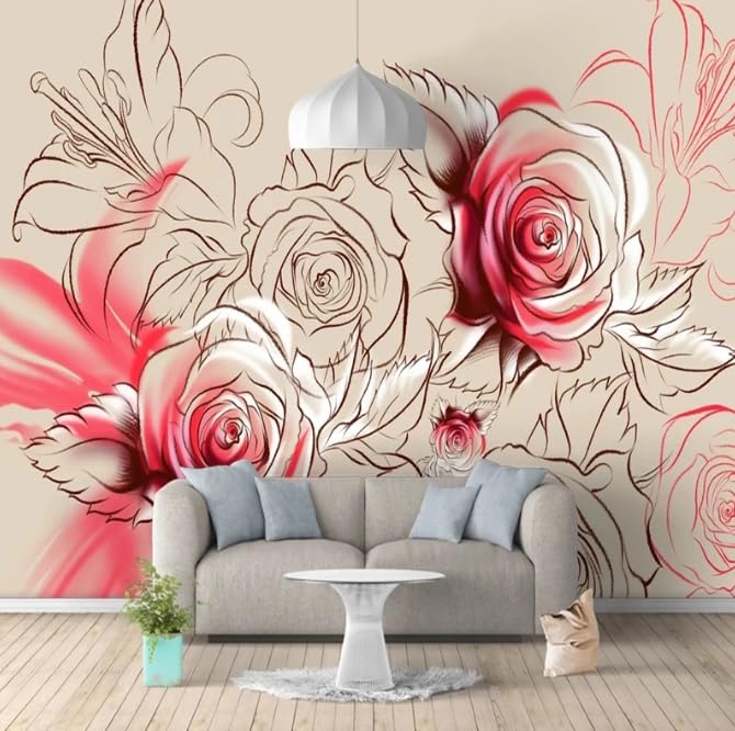 Papier peint photo 3D rose rouge pour transformer un salon terne ou sans relief