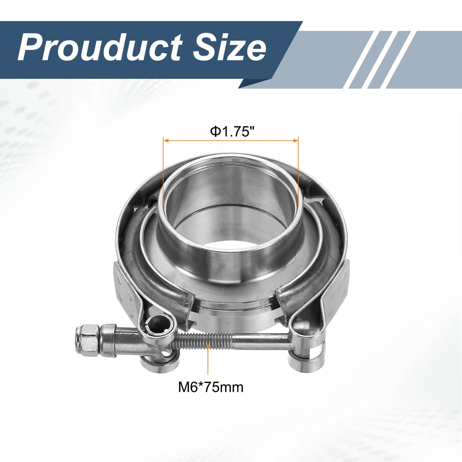 QUARKZMAN V Band Clamp Avec Flange 1.75 Pouce 304 Acier Inoxydable Male Female V-Band Exhaust Clamp Flange Kit Pour Auto Downpipe Exhaust System, Silver