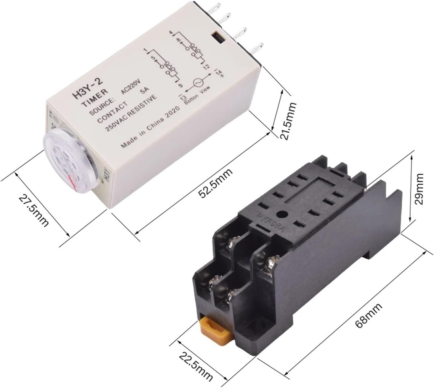 Delay Timer Time Relay 1 Set H3Y-2 DPDT Delay Timer Time Relay DC 12V AC 220V 0-30 0-60 Second/Minute Adjustable 8 Pin Timing Relay with Base(12V DC,0-60 Seconds)
