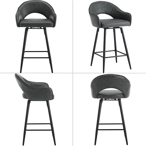 Miniatura 3 de Juego de 2 taburetes de bar giratorios modernos, de 27 pulgadas, tapizados de poliuretano, altura de mostrador, con patas de metal, respaldo hueco