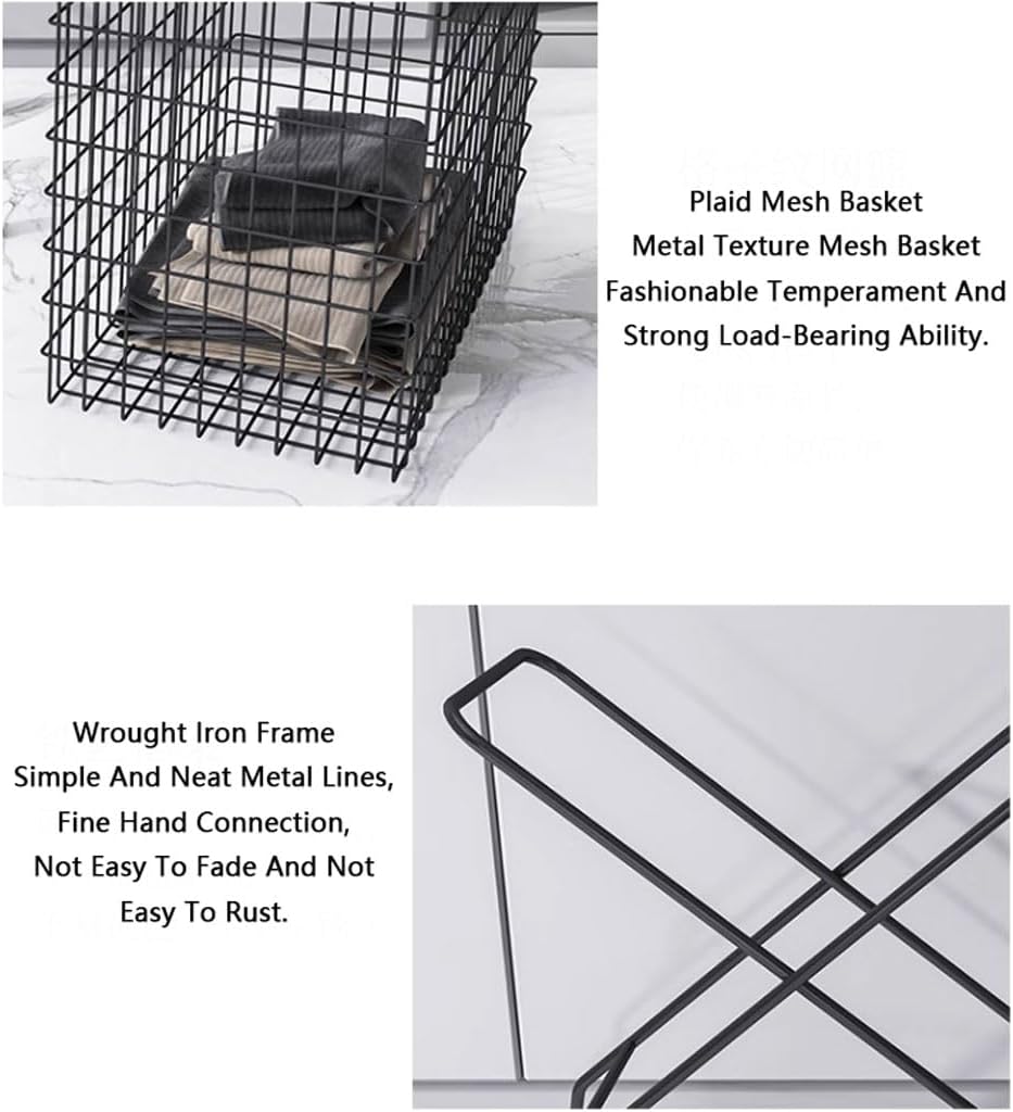 Rolling Laundry Hamper Cart w/Detachable Basket Metal Wire Toy Dirty Nordic Iron Art Laundry Sorter for Bathroom, 55x59x37cm, Black