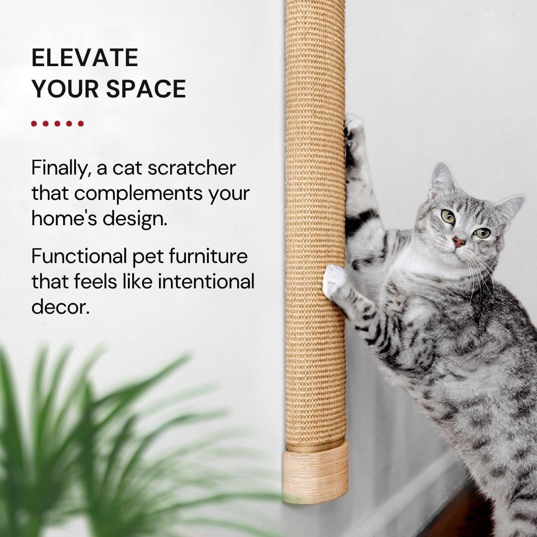 7 Ruby Road Large Cat Scratcher Wall Mounted - Refillable Sisal Scratch Pad - Cute Scratching Post for Indoor Cats and Kitten - Tall Vertical Mount - Modern Wooden Cat Wall Furniture and Scratchers