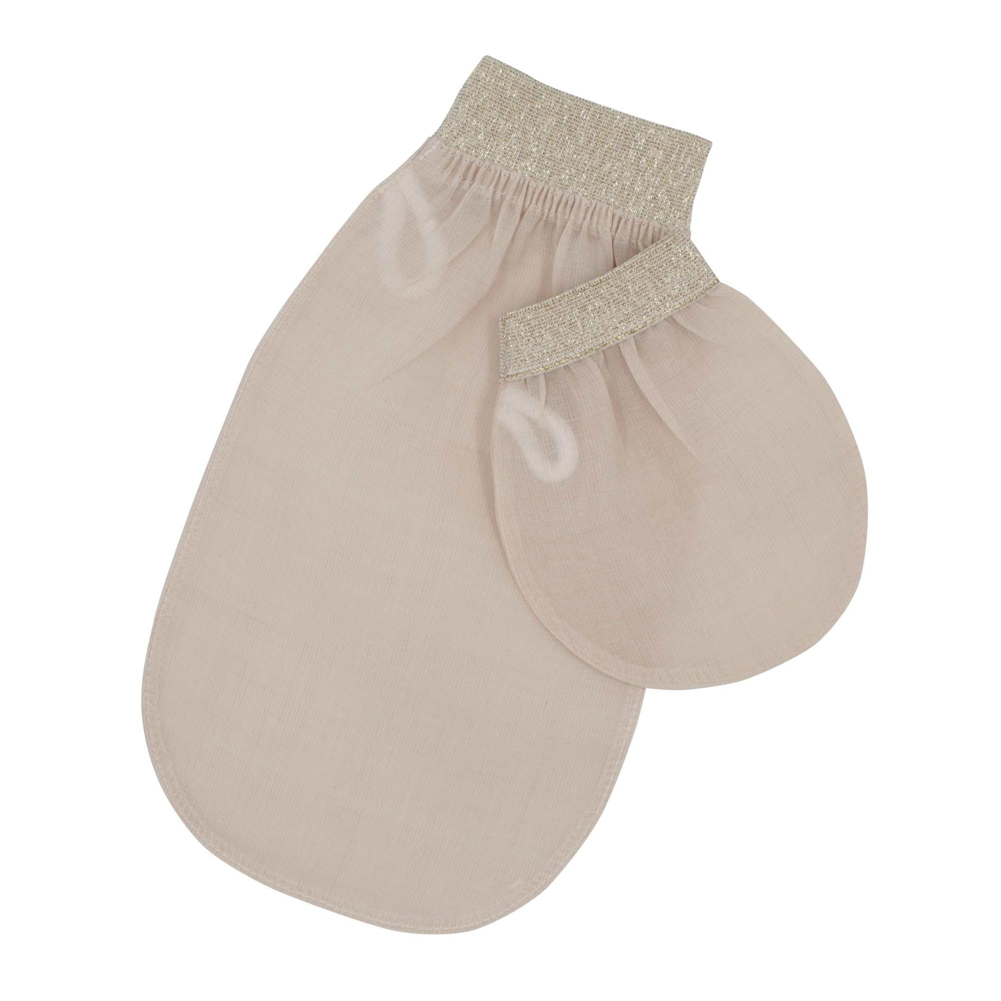 Feel Fine Set di Guanti Esfolianti Turchi – Kese Hammam in 100% Seta di Bozzolo Grezza per Uomo e Donna | Scrubber Esfoliante Artigianale per Doccia, Bagno e Sauna (crema e oro)
