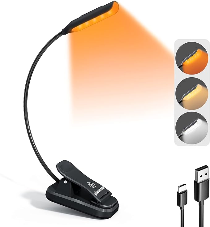 Glocusent Reading Light Clip on Book, Rechargeable Book Light for