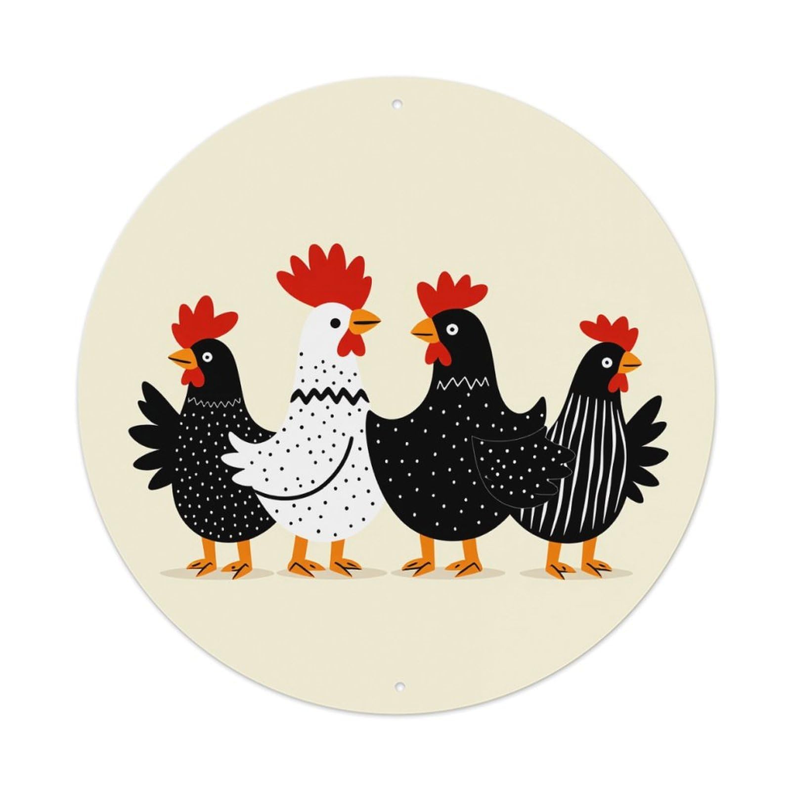 Chicken Pattern Print Design Art Round Tin Sign Vintage Metal Poster, Home Bar Garage Man Cave Cafe Indoor & Outdoor Wall Decoration 8x8Inches