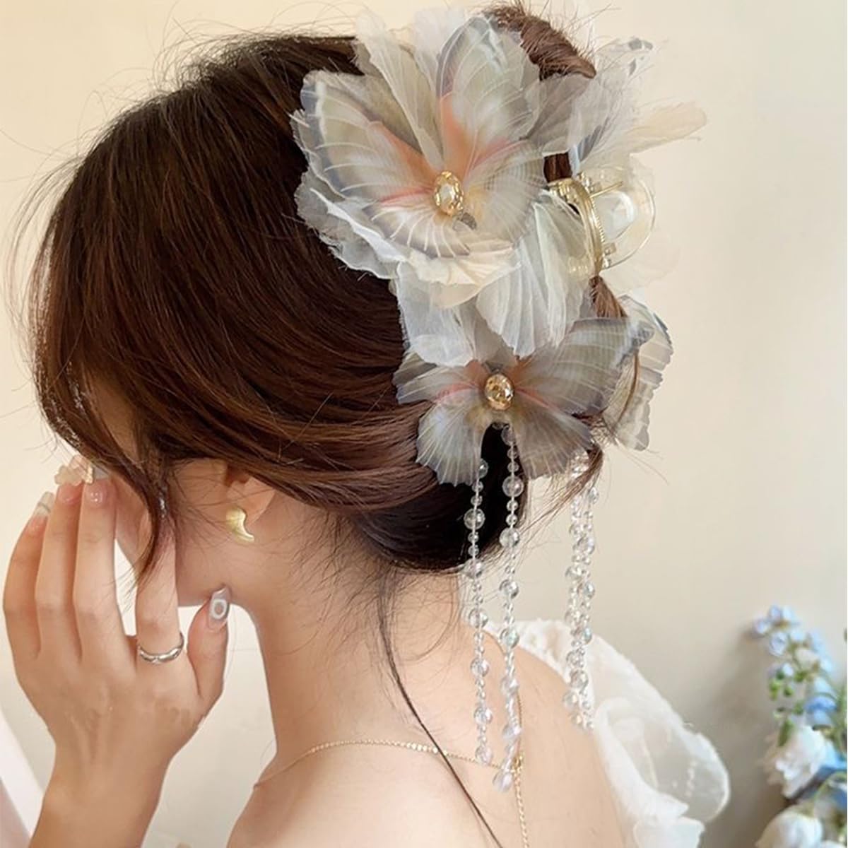 3Pcs Chiffon Silk Hair Claw Clips Mesh Tulle Claw Clip Elegant Butterfly Hair Clips for Women Girls,Random Color
