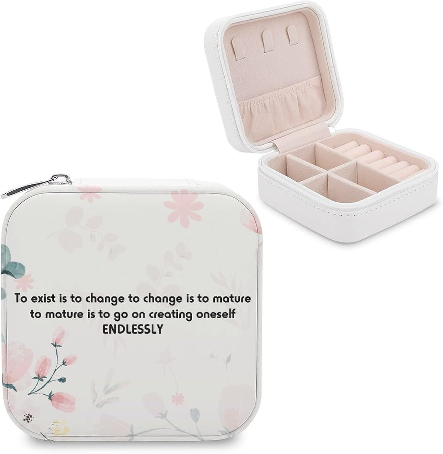 Small Travel Jewelry Box Organizer Display Storage Case for Rings Earrings Necklace, Gifts for Woman Girlfriend Bestie, To Exist Is to Change to Change Is to Mature to Mature Is to Go on Creating Ones