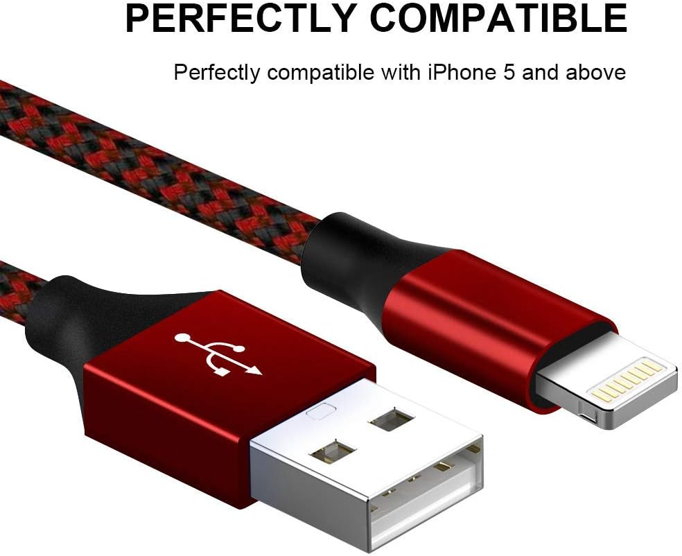 Weekly Top Sale [Apple MFi Certified] 5Pack 3/3/6/6/10 FT iPhone Charger Nylon Braided Fast Charging Lightning Cable Compatible iPhone 13 mini/13/12/11 Pro MAX/XR/XS/8/7/Plus/6S/SE/iPad-Black&Red