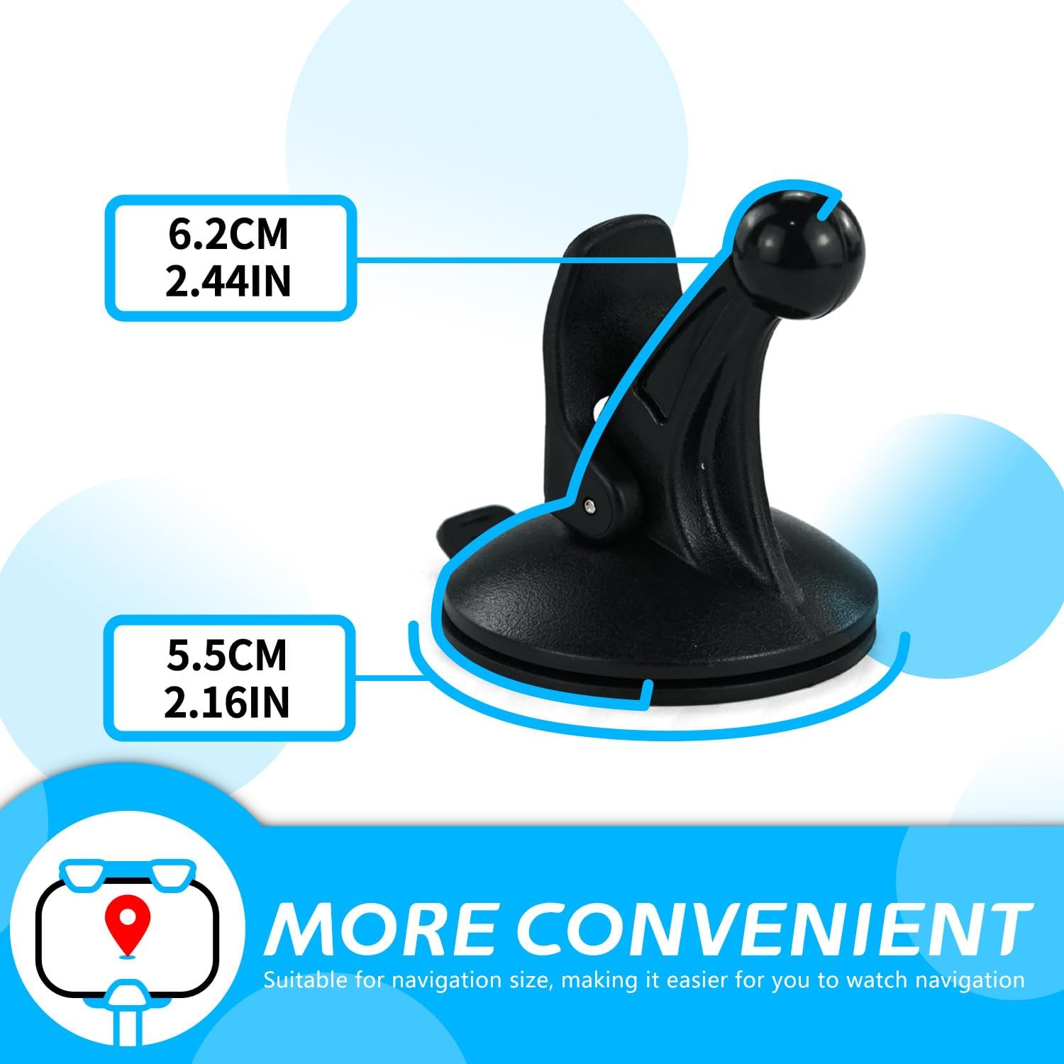 BOROLA Universal Replacement Cradle Removable Suction Cup Car Mount 17mm Swivel Ball GPS Holder Compatible for Garmin Nuvi