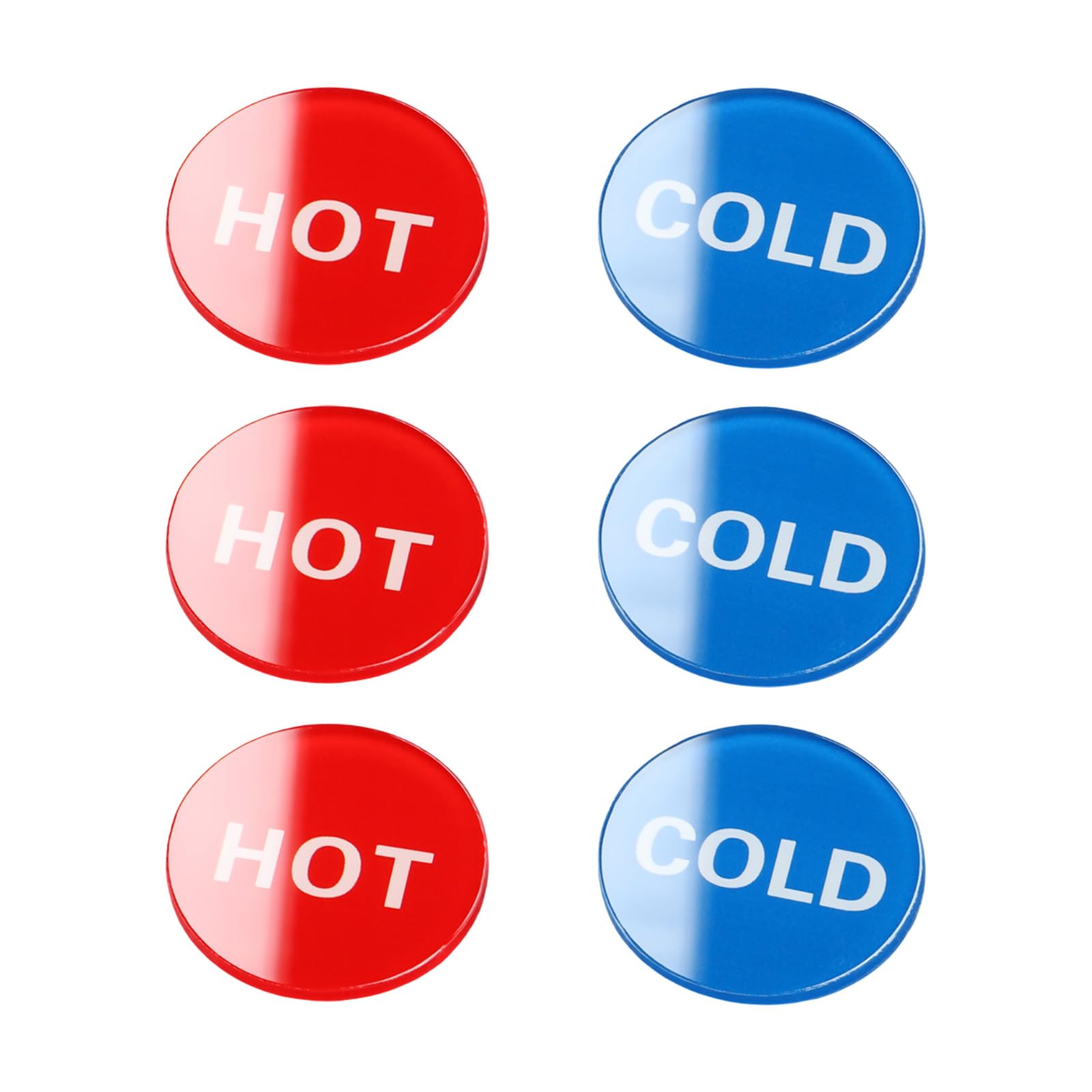 Self Stick Hot/Cold Water Labels, 3 Pairs/6 Pack Acrylic Round Shape Sticker Signs for Faucets Sinks, Red/Blue