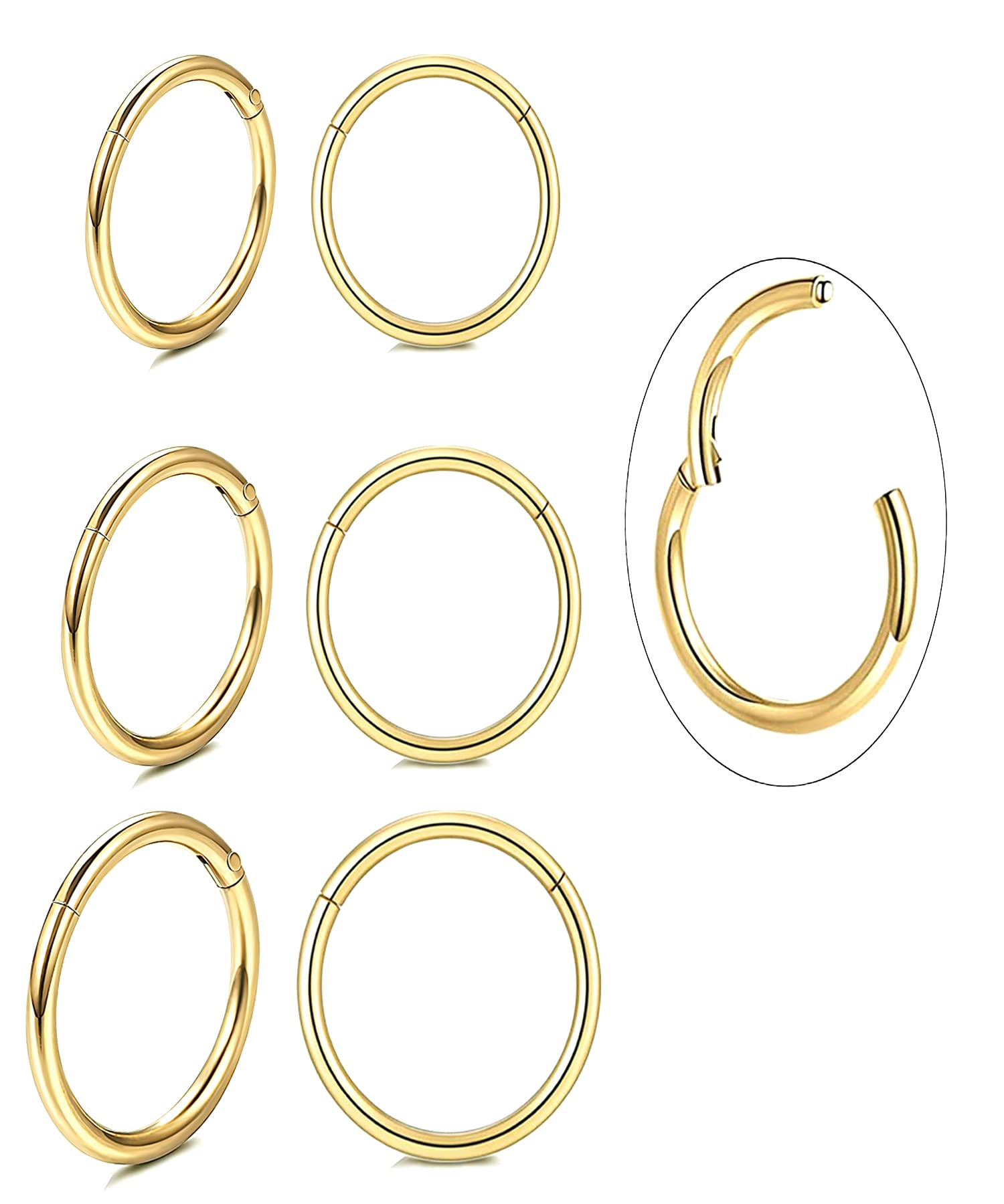 Unisex Dainty Tiny 18k Real Gold Plating Cartilage Huggie Hoop Earrings, 16G Surgical Steel Small Endless Hinged Hoops Earring for Earlobe Cartilage Helix Rook Daith Conch Nose Lip Body Piercing Jewelry