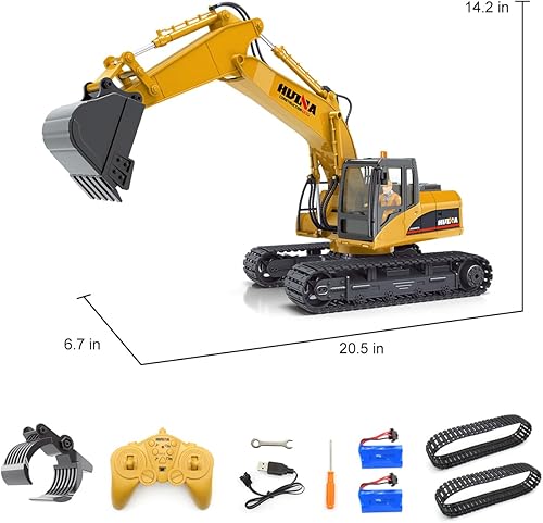 Miniatura 6 de Mostop Excavadora de control remoto Juguetes de construcción – Excavadora RC 3 en 1 de 15 canales con pala de metal – Vehículos de construcción RC
