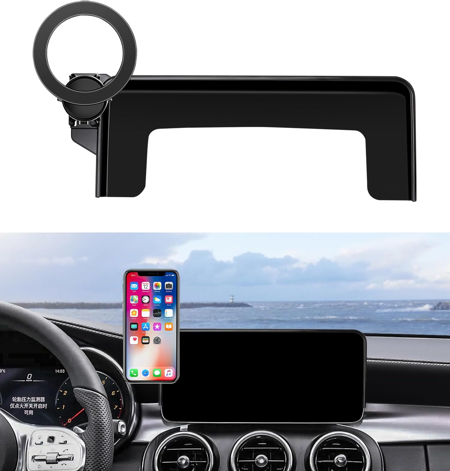 Car Phone Holder for 2020-2022 Mercedes Benz GLC / 2019-2021 C-Class / 2020-2022 V-Class Accessories 10.25-Inch Screen Fixed Clip, 360° Rotation Phone Mount Compatible with MagSafe