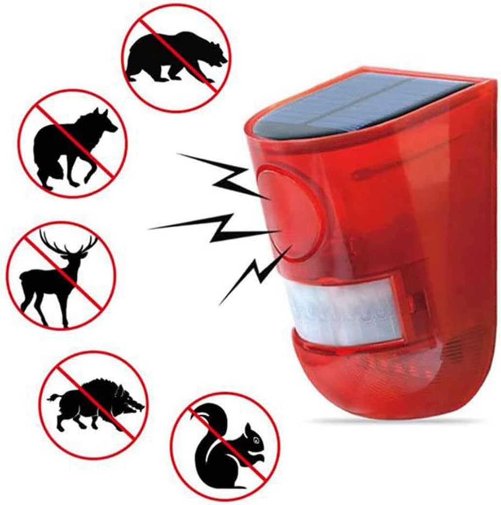 3 Pack Solar Strobe Light with Motion Sensor Alarm 129DB Sound Security Siren IP65 Waterproof for Villa Farm Yard Garden, Red