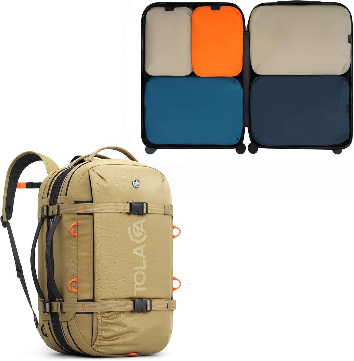 Tolaccea Travel Bundle 40-50L Backpack + 6-Piece Packing Cubes Set