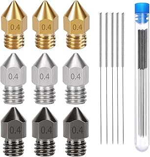 APAAZO Boquillas extrusoras de impresora 3D, acero inoxidable endurecido de 0,4mm, boquilla de latón y 5 agujas de limpieza para MK8 Ender 3 CR-10