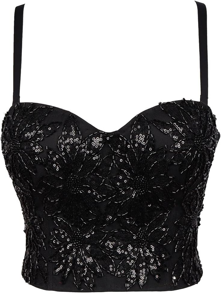 LIUHUO Camisole Sequin Flower Women's Sculpting Bras Underwear With Underwire Backless