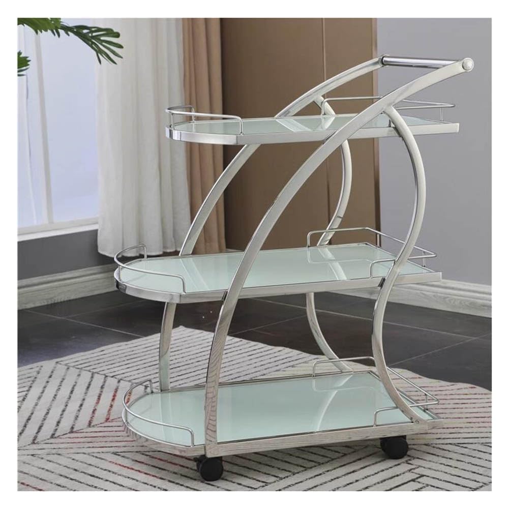 asdchZen Storage Cart Wrought Iron Trolley, Hotel Service Car, Restaurant/Bar Dedicated 3-Layer Trolley Tempered Glass Panel Cart, Hot Pot, Storage Cart,Silver,b