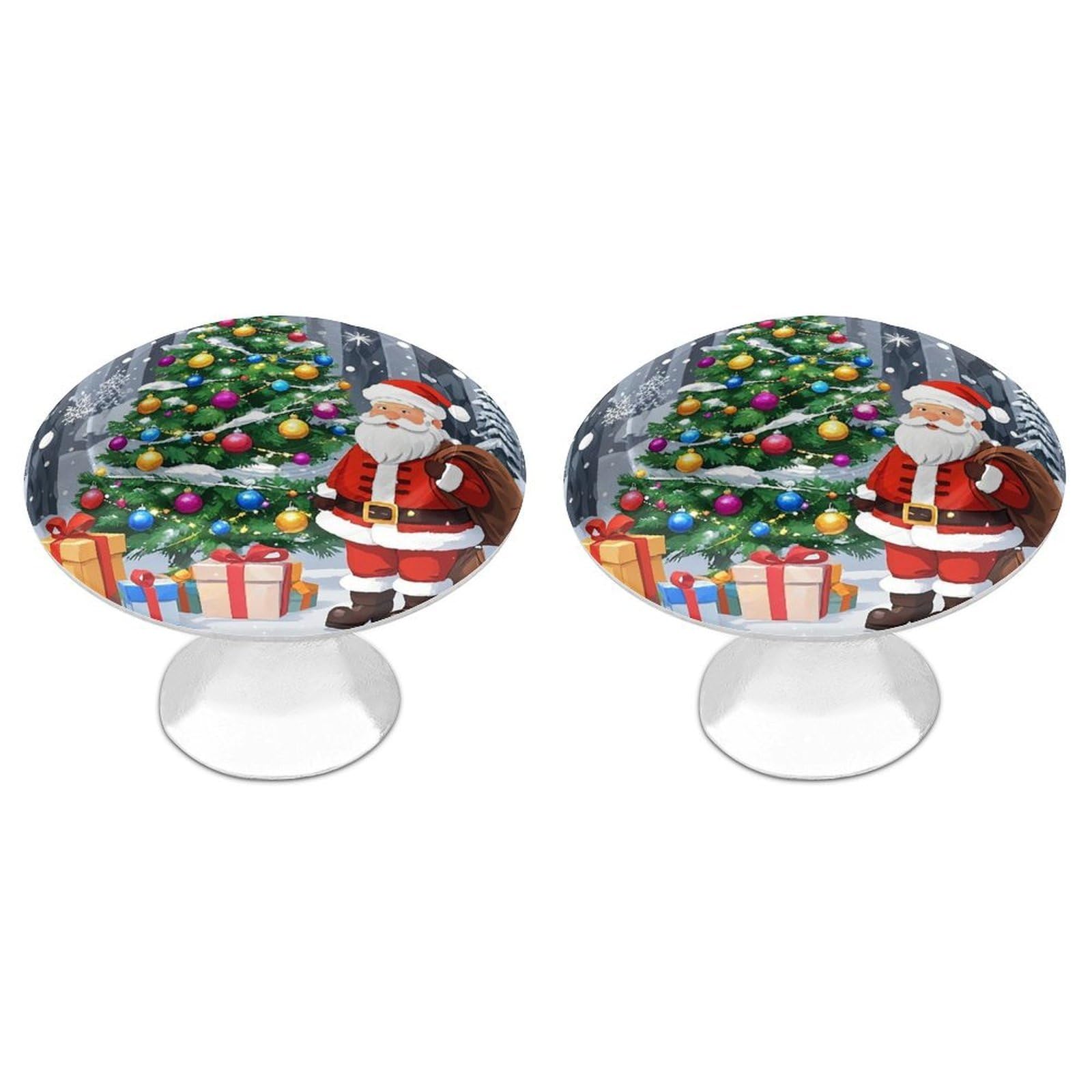 FekiLoot Christmas Santa Claus Cabinet Knob 2 Pack Mini Round Drawer Pulls Stainless Steel Dresser Drawer Knobs Kitchen Drawer Hardware for Bathroom Dresser Closet Door Knobs