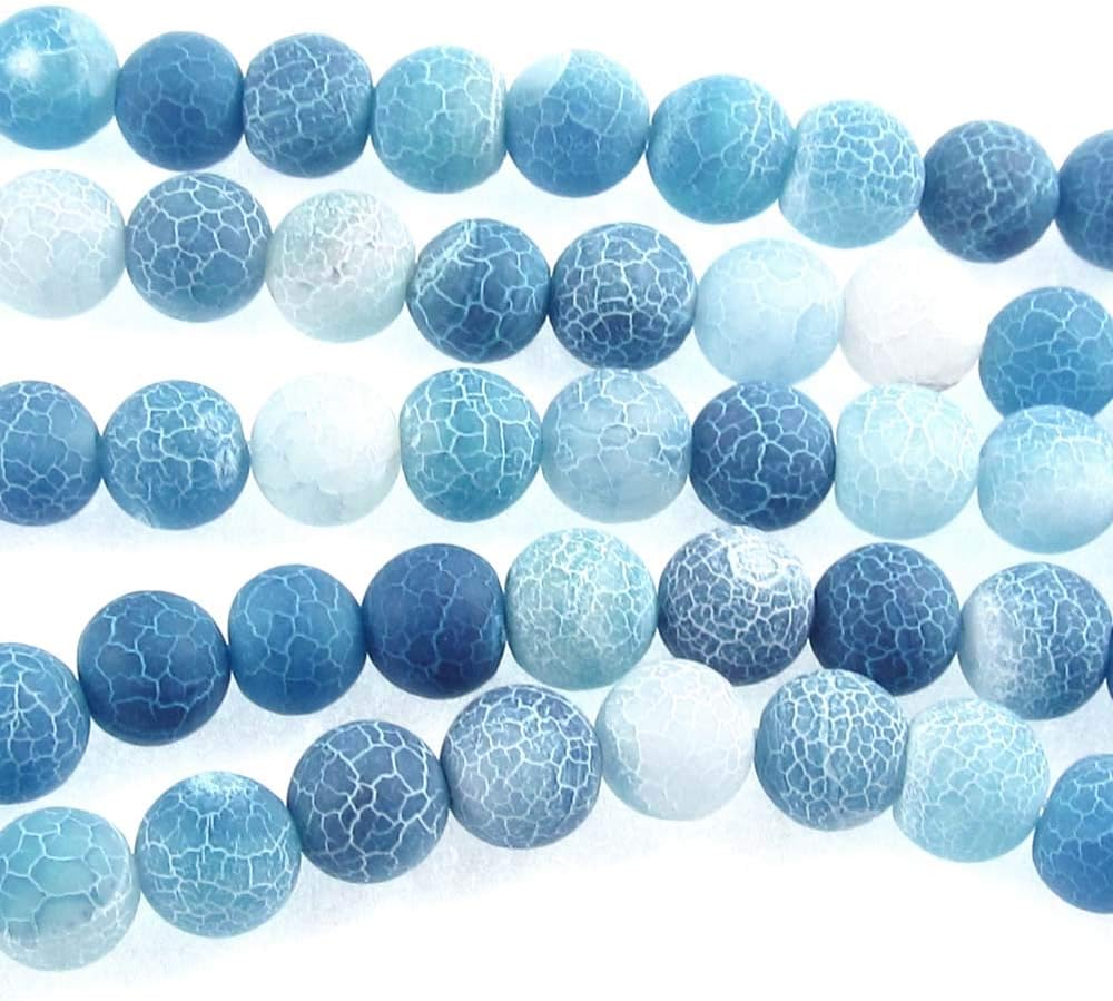 15" Frosted Crackle Dragon Vein Agate Gemstone Beads-Aqua Blue 8mm (48 Pcs)