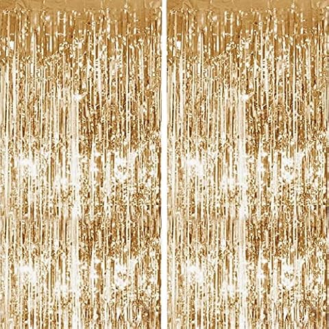 2pcs 3.2ft x 6.5ft Foil Curtain Decorations,Champagne Gold Tinsel Foil Fringe Curtains Streamers Backdrop for Birthday Graduation Wedding Engagement Bridal Shower Bachelorette Holiday Party Decoration Cover