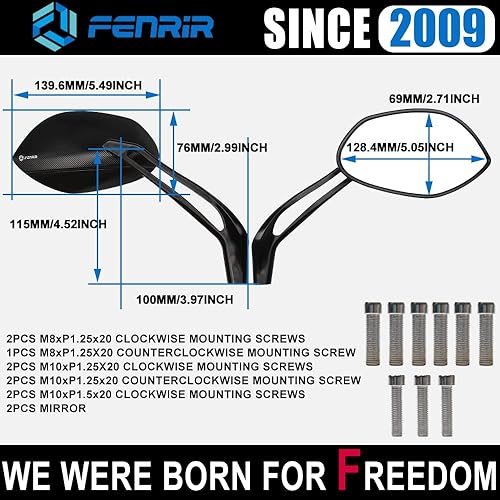 Miniatura 3 de FENRIR CNC aleación de aluminio negro espejo lateral espejo retrovisor universal antirreflejo vibración resistente para M10M8 aventura estándar
