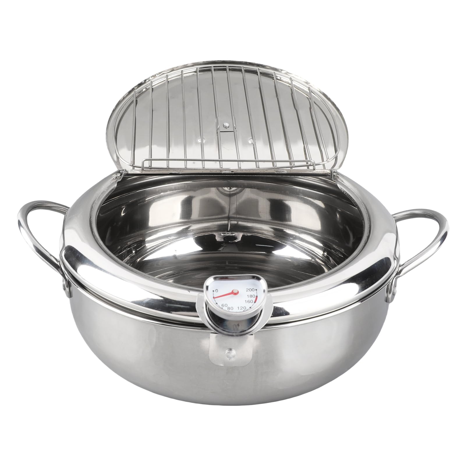 Mini Deep Fryer Pot, Stainless Steel Temperature Control Frying Pan Japanese Kitchen Cookware with Oil Filter Rack and Lid for Fries Fryer Chicken (L Size 24cm / 9.4in)